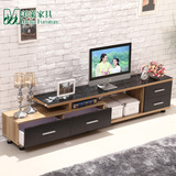 现代简约木质可伸缩钢化玻璃电视柜 茶几组合欧式小户型客厅家具