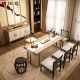 新中式餐桌  茶桌现代中式家具 简约长餐桌原木色餐桌 实木餐桌