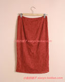 韩国大牌薄款超美重工刺绣直筒包臀优雅及膝中裙半裙酒红色