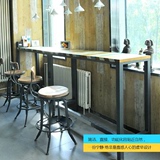 LOFT美式乡村风格铁艺全实木餐桌餐厅咖啡厅桌椅彩色吧台长条边几