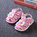 夏1-3岁女宝宝鞋子0-2岁学步鞋软底包头公主 防滑婴儿鞋叫叫单鞋
