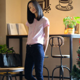 BQW01915 D家夏季韩版纯棉白色格子衬衫女 TH粉色短袖上衣 通勤