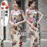 2016新款高档丝绸日常改良旗袍连衣裙夏季中式修身大码中长款礼服