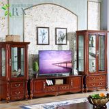 欧式电视柜酒柜组合实木橡木雕花客厅美式乡村地柜茶几双门高矮柜