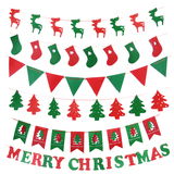 圣诞节装饰品麋鹿袜子圣诞树字母挂旗吊旗三角旗节日橱窗布置用品