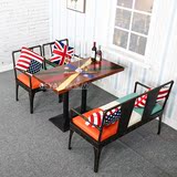 美式铁艺沙发卡座咖啡厅餐厅桌椅组合复古做旧酒吧餐桌椅子工业风