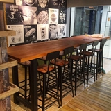 美式星巴克铁艺咖啡厅高脚桌椅组合餐厅靠墙长条边桌复古实木吧椅