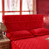 大红法莱绒加厚夹棉床头罩 1.8m床韩版公主风床头套罩 床头靠背套
