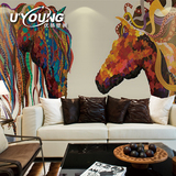 骏马斑马现代简约壁纸卧室客厅无纺布美式墙纸定制个性抽象壁画