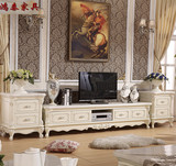 全实木欧式大理石电视柜高低柜组合简约客厅橡木雕花烤漆简欧家具