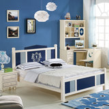 蓝色男孩床1.5米儿童实木床脚英伦王子松木床高箱储物特价床家具