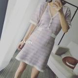 Abby 2016夏季新款独家定制名媛小香风V领短袖针织连衣裙