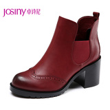 Josiny/卓诗尼2015秋季新款粗跟单鞋 圆头高跟英伦女鞋153165180