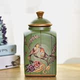 美式手绘爱情鸟陶瓷茶叶罐欧式复古家居装饰储物罐摆件摆设D846