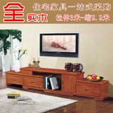 现代简约中式全实木电视柜可伸缩 2-3米茶几组合客厅家具橡木地柜