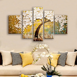 高档无框立体画现代家居客厅装饰画手绘油画五联组合抽象厚油挂画