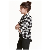 HM H&M专柜正品代购女童装8-14岁格纹法兰绒长袖衬衫0311334012