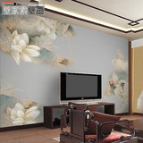 现代中式沙发客厅电视背景墙壁纸 无纺布墙纸3D大型壁画 水墨荷花