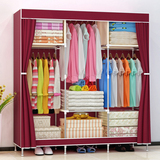 钢管布衣柜纯色简易衣柜加固钢架布艺组装衣橱无纺布收纳整理衣柜