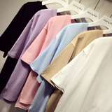 2016春季新款 韩国圆领宽松显瘦纯色优质棉必备休闲短款T恤上衣女
