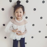 韩国童装2016春夏款女宝宝蕾丝衫喇叭袖蕾丝镂空纱上衣女童公主