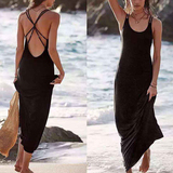 198元~啥也不说了！莫代尔 黑色吊带长裙 性感度假裙海边沙滩裙