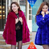 獭兔皮草整皮獭兔毛绒2015冬季新款中长款韩版女装外套东北皮草