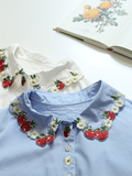 阿莉埃蒂的秘密。甜美百搭软妹草莓花朵刺绣小翻领棉质短袖衬衫