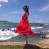 匆匆那年方茴倪妮同款红色连衣裙海边度假长裙女神吊带沙滩大摆裙