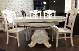 大理石餐桌欧式餐台椅组合实木雕花伸缩长方桌圆桌长圆两用餐桌