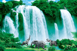 风景画动物海报客厅墙画/无框画c632山水瀑布风景纸画大象