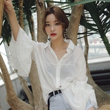 韩国正品代购stylenanda夏季新款韩版时尚唯美双层喇叭袖纯色衬衫