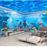 3d卡通墙纸防水儿童房壁纸 幼儿园游泳馆海洋背景无纺布大型壁画