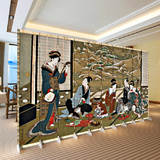 日式隔断屏风人物风景名画时尚客厅办公酒店料理烧烤餐厅双面折叠