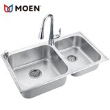摩恩厨房洗碗池304不锈钢水槽双槽加厚双槽套装洗菜盆洗碗池28120