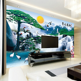 山水新款大型3D立体风景画壁画中式客厅电视影视墙无缝背景墙壁纸
