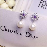 现货包邮Dior家火爆紫色雏菊耳钉925纯银饰品