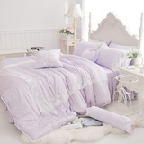 床品四件套纯棉田园韩式2.0米床被套床单双人公主风宜家素色1.8米