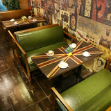 简约咖啡厅沙发西餐厅沙发桌椅组合实木茶餐厅奶茶甜品店皮艺沙发
