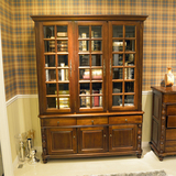 美卡娜美式乡村书柜 纯全实木三门两门 玻璃门带抽屉组合书橱家具