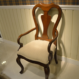 美卡娜 胡桃木欧式纯实木餐椅 美式乡村餐椅 布艺餐桌椅组合 深色