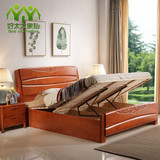 现代中式实木床双人储物床1.8米橡木大床单人床1.5米高箱简约婚床