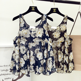 包邮 2016夏季韩国甜美小清新花朵裙摆显瘦无袖雪纺背心上衣女