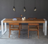 新创现代简约实木美式会议桌餐桌工业风铁艺办公桌工作台实木桌子