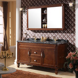 定制美式双盆浴室柜组合柜落地式橡木实木镜柜卫生间洗手盆柜组合