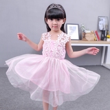 童装新款际乐夏季公主女童纯色B类新款儿童连衣裙Q431蕾丝裙子