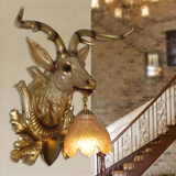个性创意美式鹿头壁灯 复古酒吧大厅客厅餐厅树脂工程灯鹿角大号