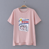 E26-7 日本单 夏季新款百搭卡通图案圆领短袖外贸女装T恤衫 2色