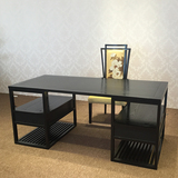 新中式禅意实木书桌 中式带抽屉黑色写字桌椅书柜书架组合办公桌
