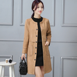 2016秋装新款韩版风衣女中长款气质修身长袖外套鹿皮绒显瘦大码潮